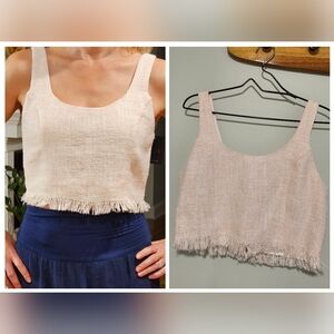 !!!NWT!!! LE LIS Light Pink And White Crop Top with Fringe, Large